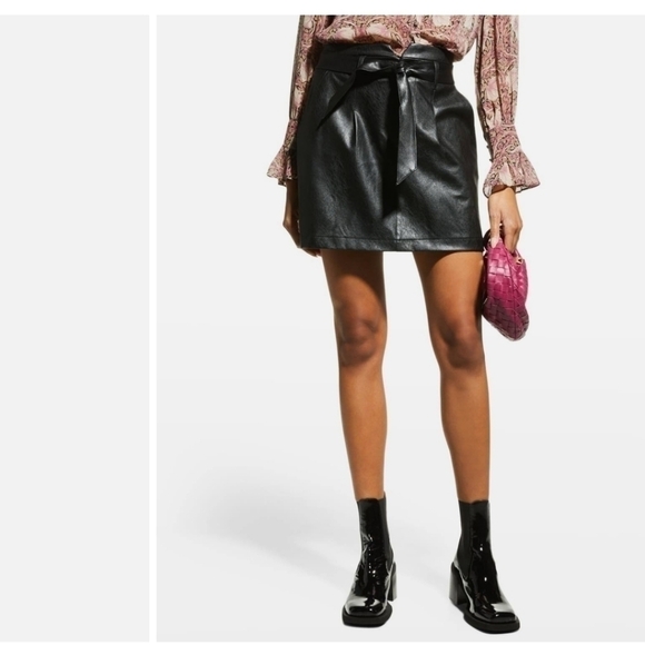 BAGATELLE COLLECTION BLACK FAUX LEATHER SKIRT WITH FRONT POCKETS TIE WAIST MED - Picture 2 of 16